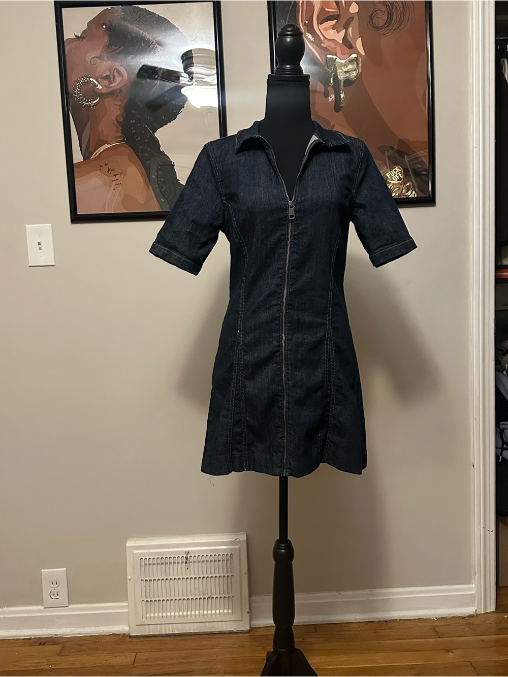 Zara Dark Denim Zip-Front Mini Dress